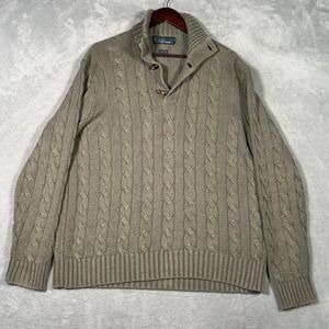 Vintage Polo Ralph Lauren Sweater Mens XL Tan 100% Silk Cable Knit Shawl‎ 90s
